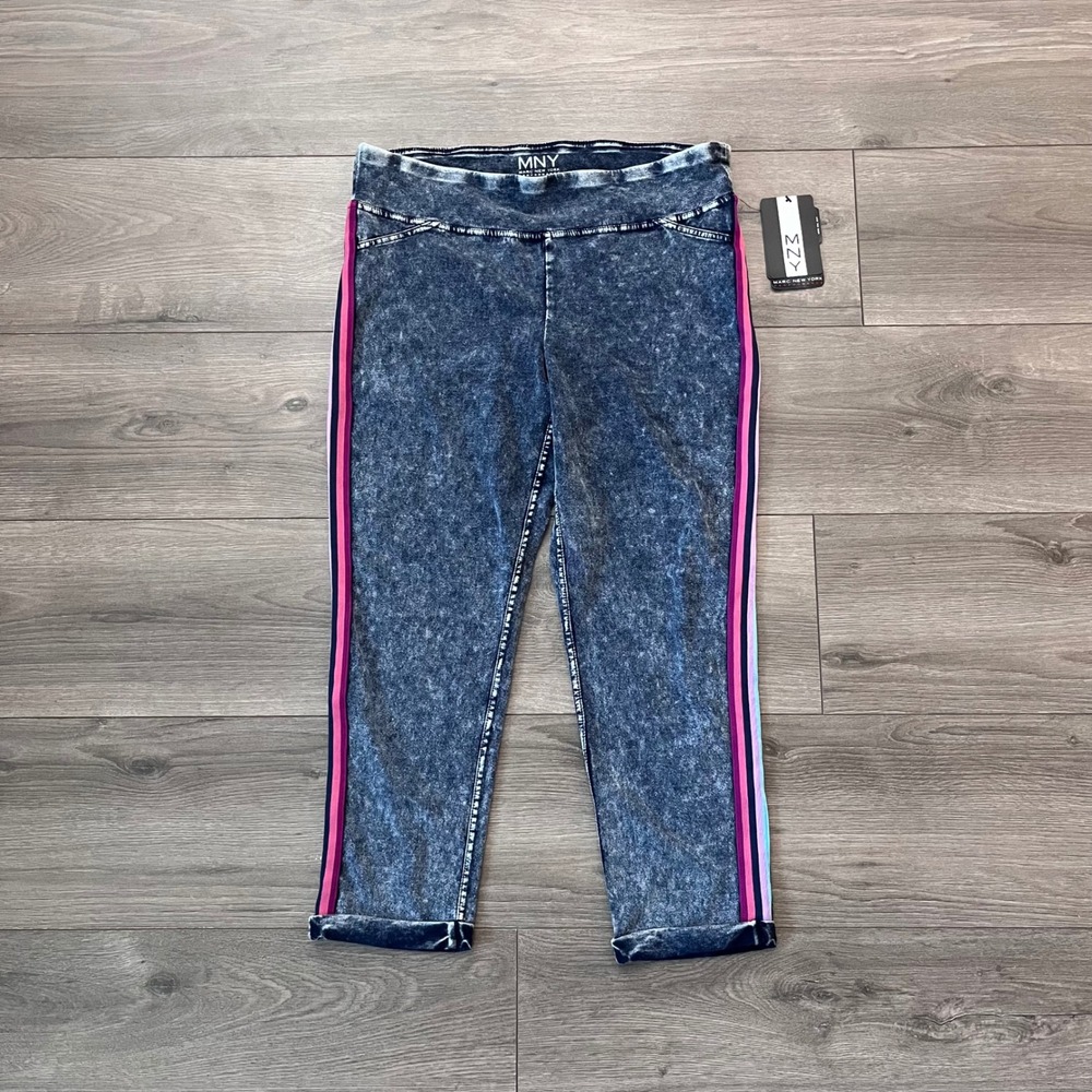 Marc New York Performance Acid Wash Side Stripe Leggings Blue Pink Large NWT